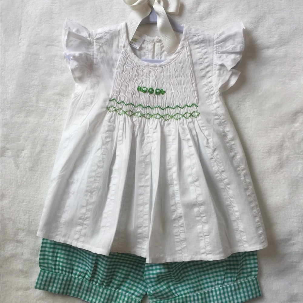 SOLD Green gingham smocked short set